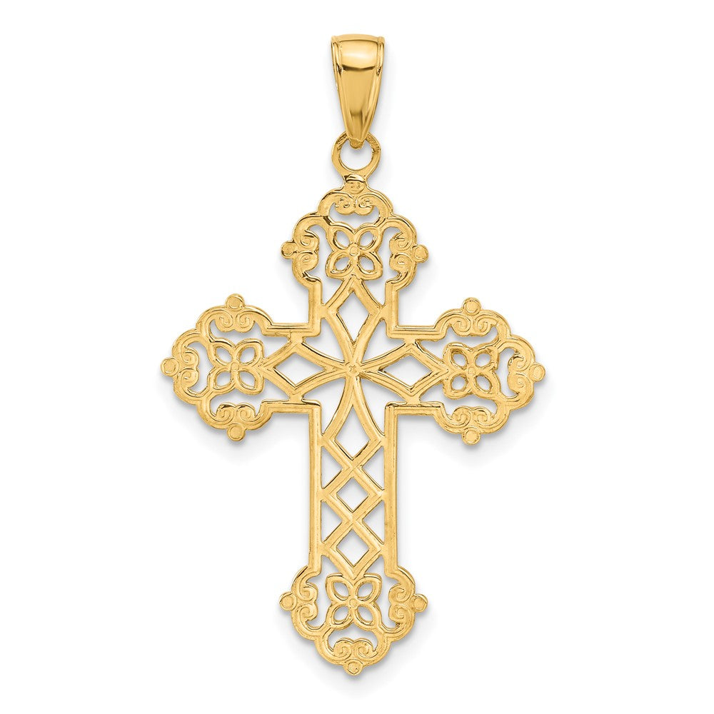 14k Yellow Gold 23 mm Lacey Budded Cross Pendant (2.2 grams)