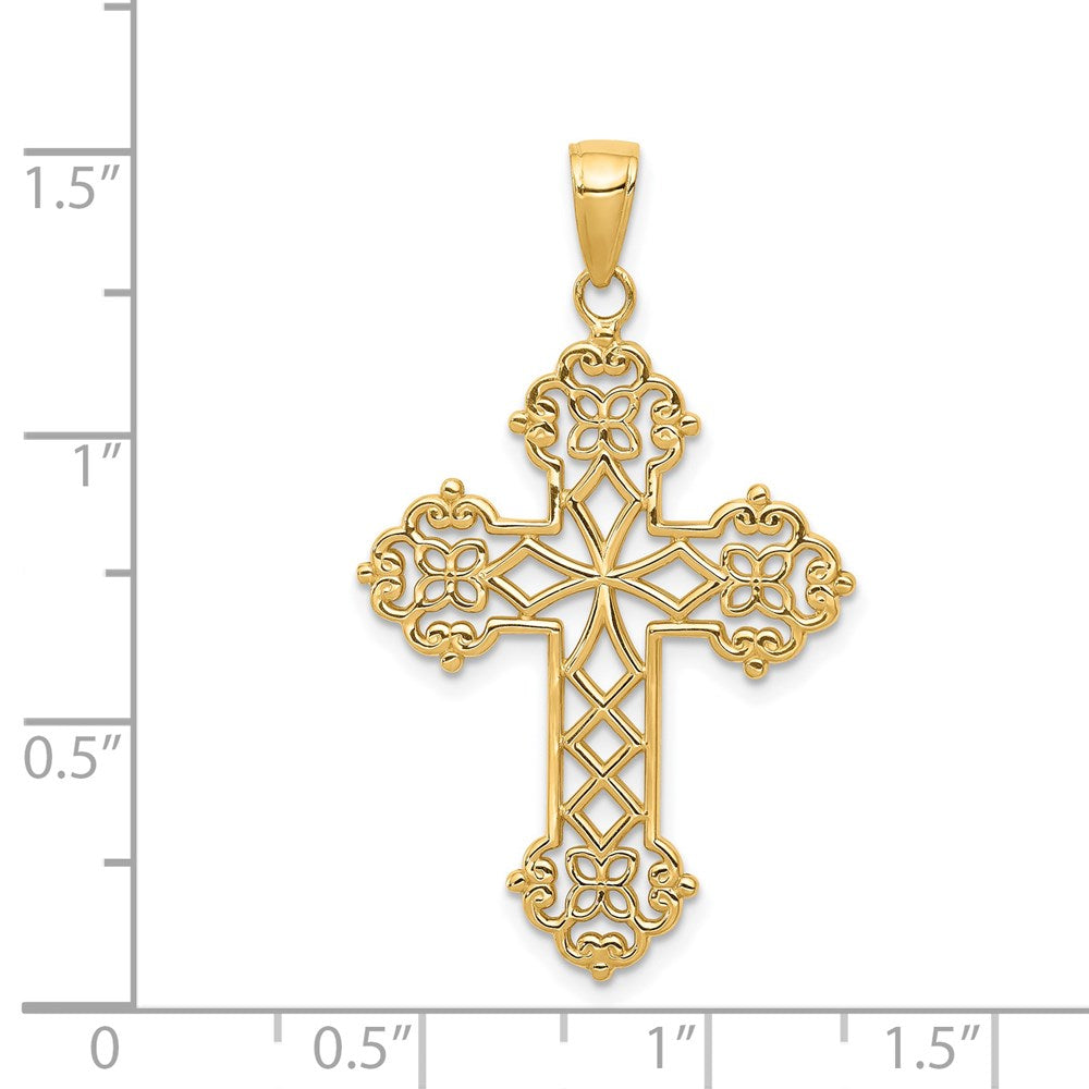 14k Yellow Gold 23 mm Lacey Budded Cross Pendant (2.2 grams)