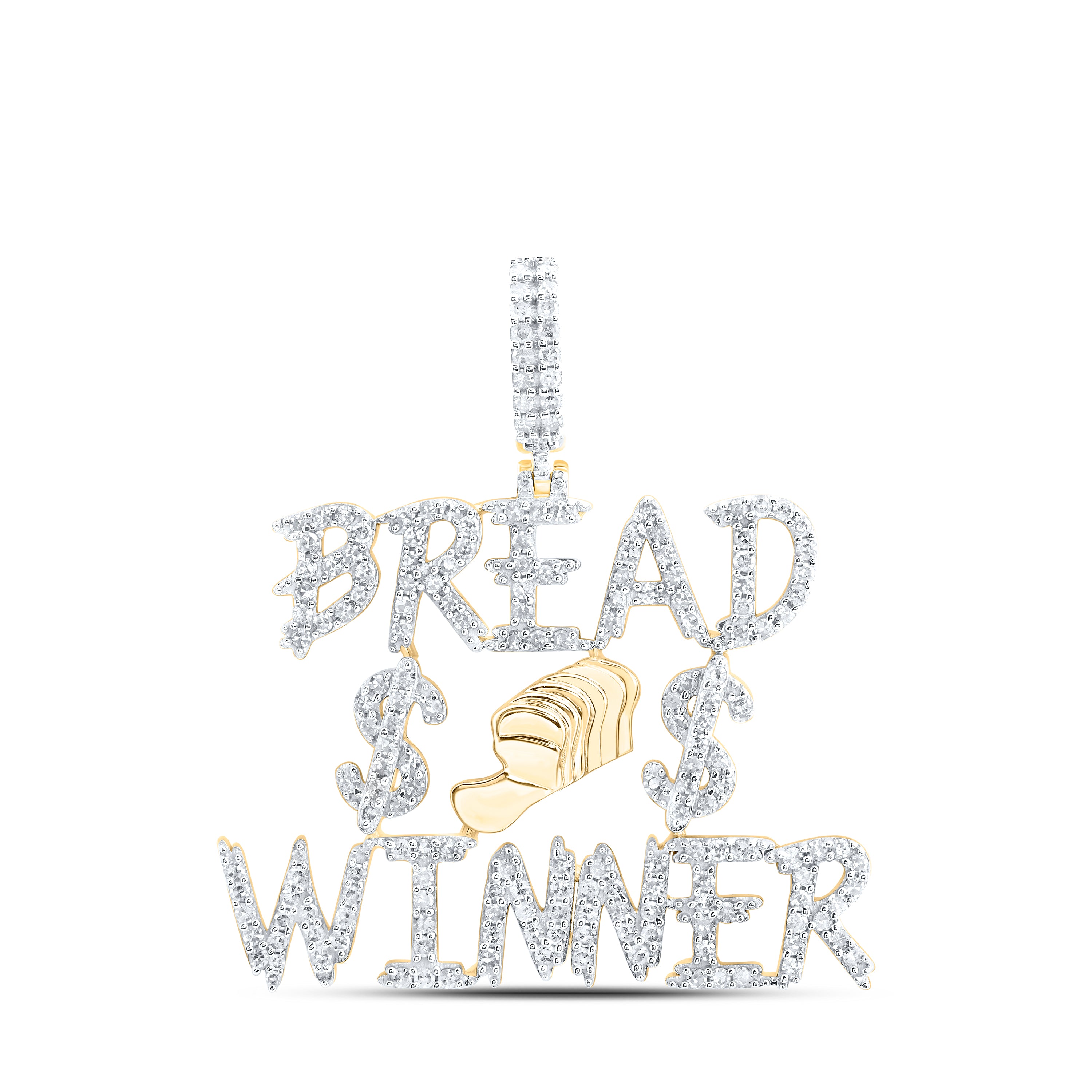 10Kt Gold 1 3/8Ctw-Dia Phrase Bread Winner Mens Charm