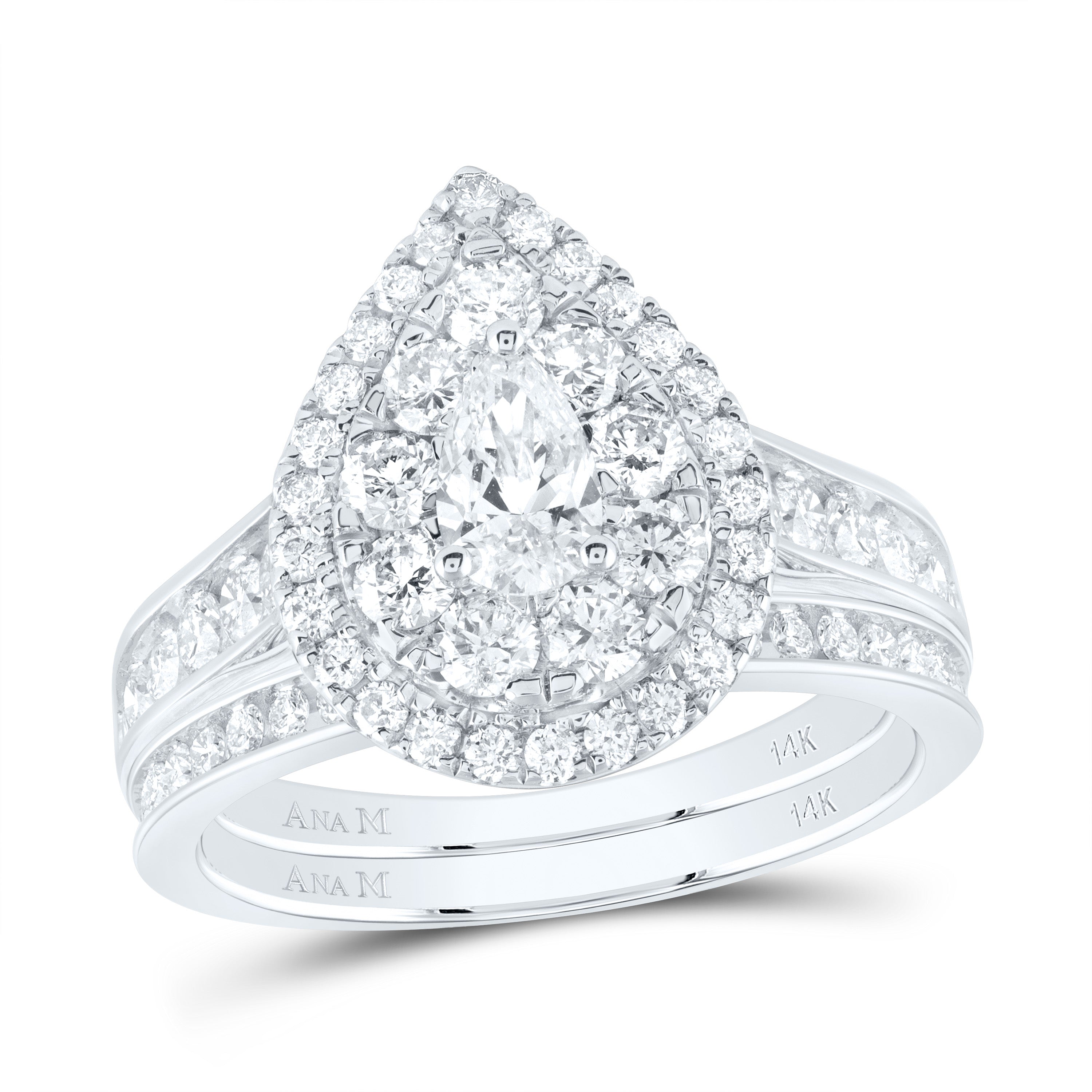 2Ctw-Nat Dia Ana M 3/8Ct-Cps Pear Single Halo Bridal Set (5.85 grams)