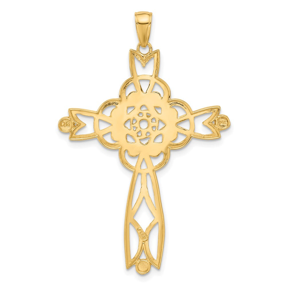 14k Yellow & Rhodium 30 mm Diamond-cut Beaded Trim Infinity Cross Pendant (2.47 grams)