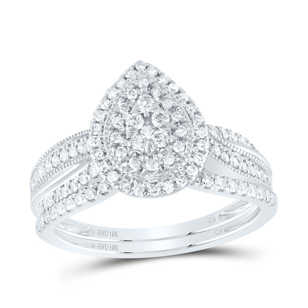 1/2Ctw-Nat Dia Cn Pear Double Halo Bridal Set (3.53 grams)
