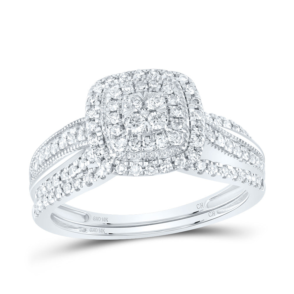 1/2Ctw-Nat Dia Cn Cushion Double Halo Bridal Set (3.42 grams)