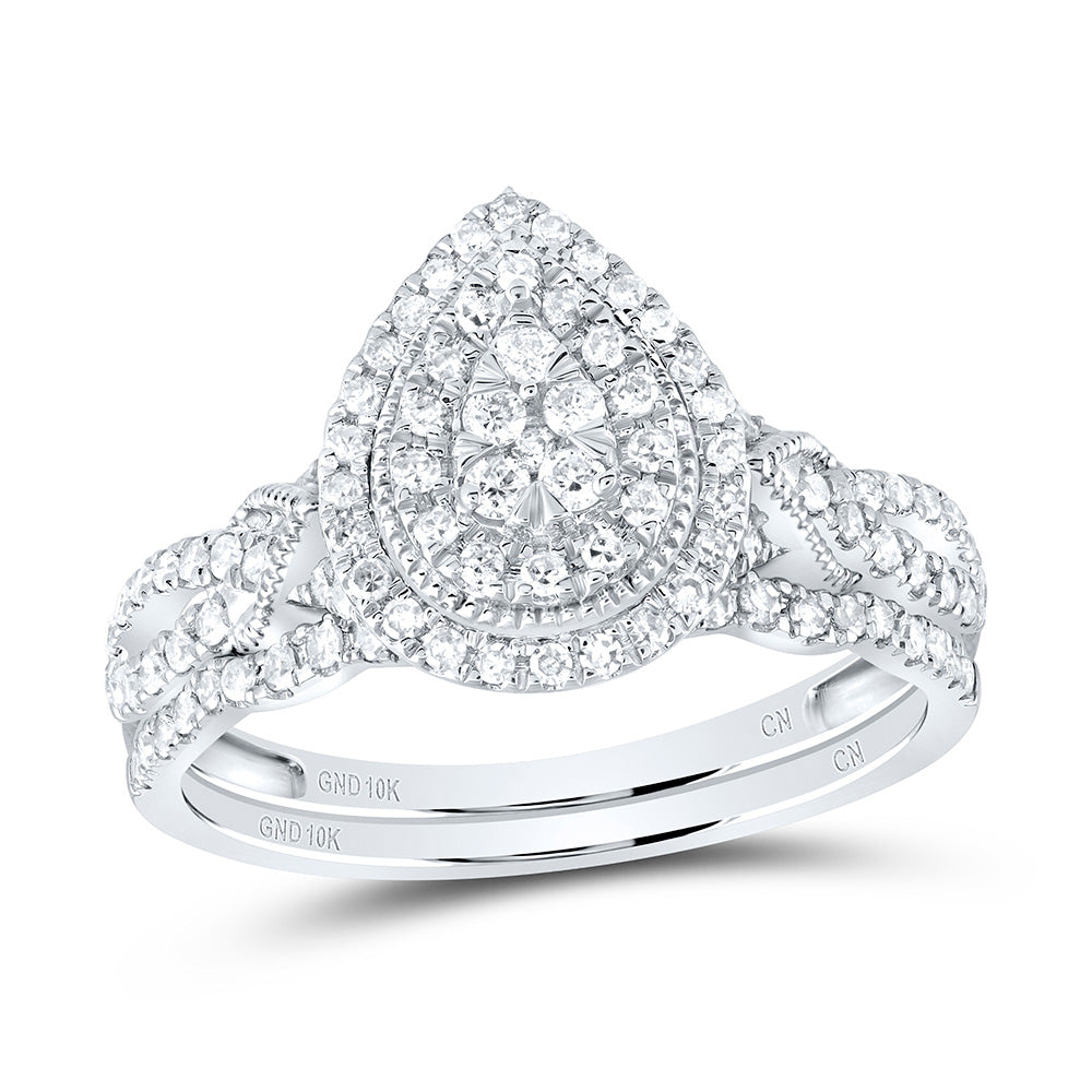 1/2Ctw-Nat Dia Cn Pear Double Halo Bridal Set (3.72 grams)