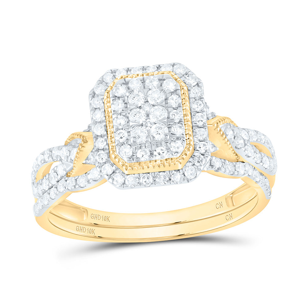 1/2Ctw-Nat Dia Cn Emerald Double Halo Bridal Set (3.19 grams)