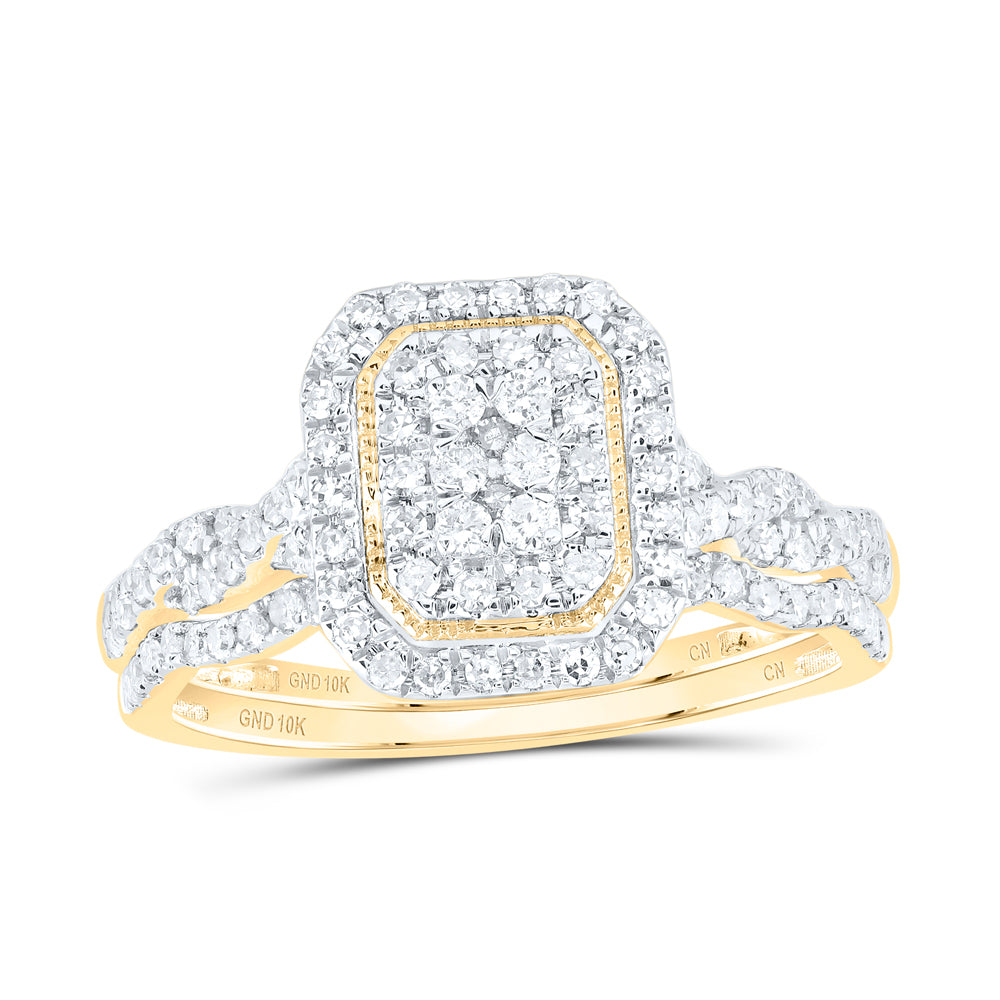 1/2Ctw-Nat Dia Cn Emerald Double Halo Bridal Set (2.71 grams)