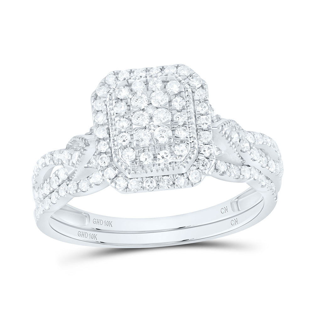 1/2Ctw-Nat Dia Cn Emerald Double Halo Bridal Set (3.22 grams)