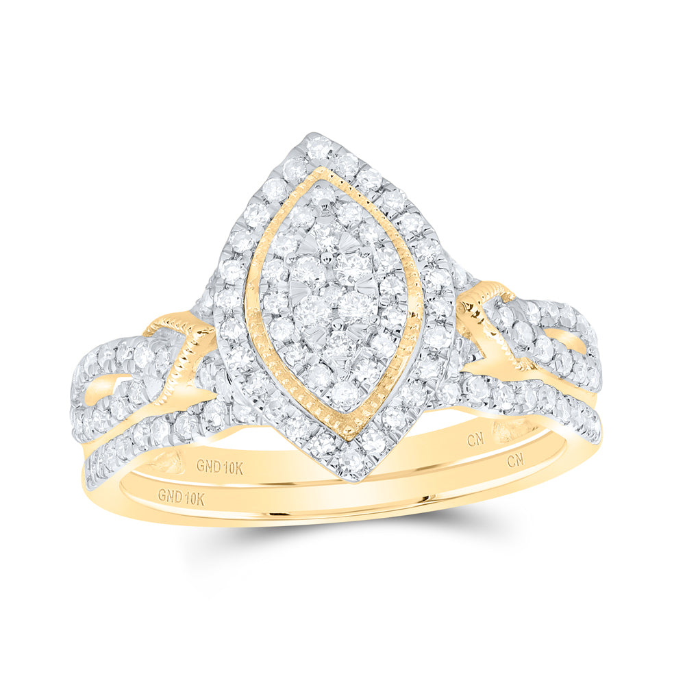 1/2Ctw-Nat Dia Cn Marquise Double Halo Bridal Set (3.48 grams)