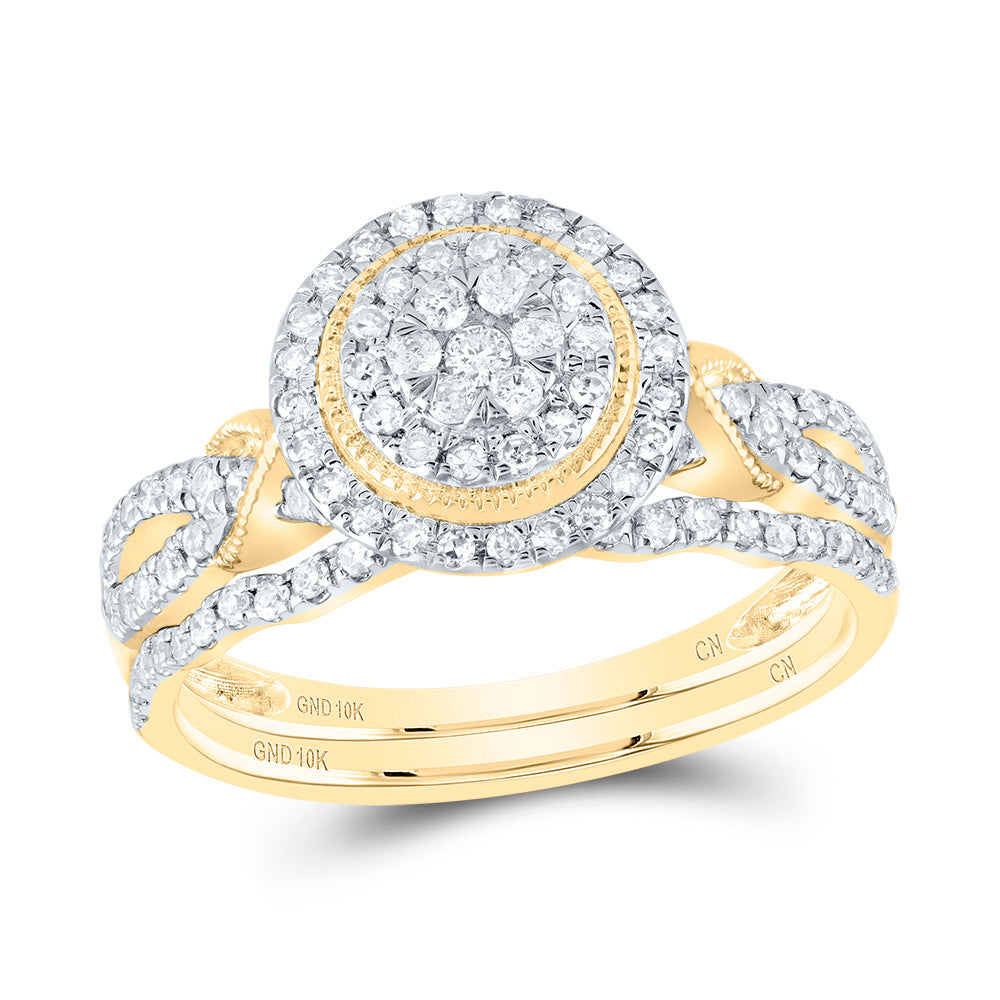 1/2Ctw-Nat Dia Cn Round Double Halo Bridal Set (3.54 grams)