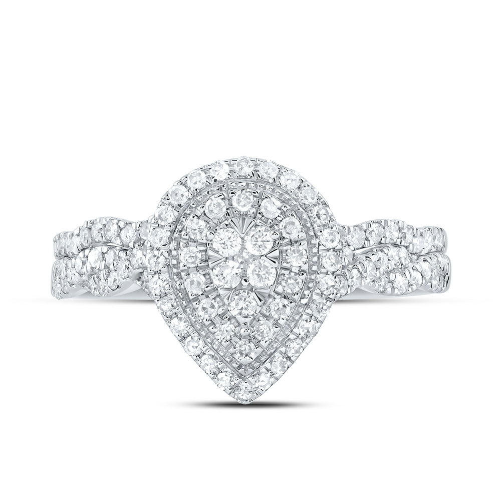1/2Ctw-Nat Dia Cn Pear Double Halo Bridal Set (2.77 grams)