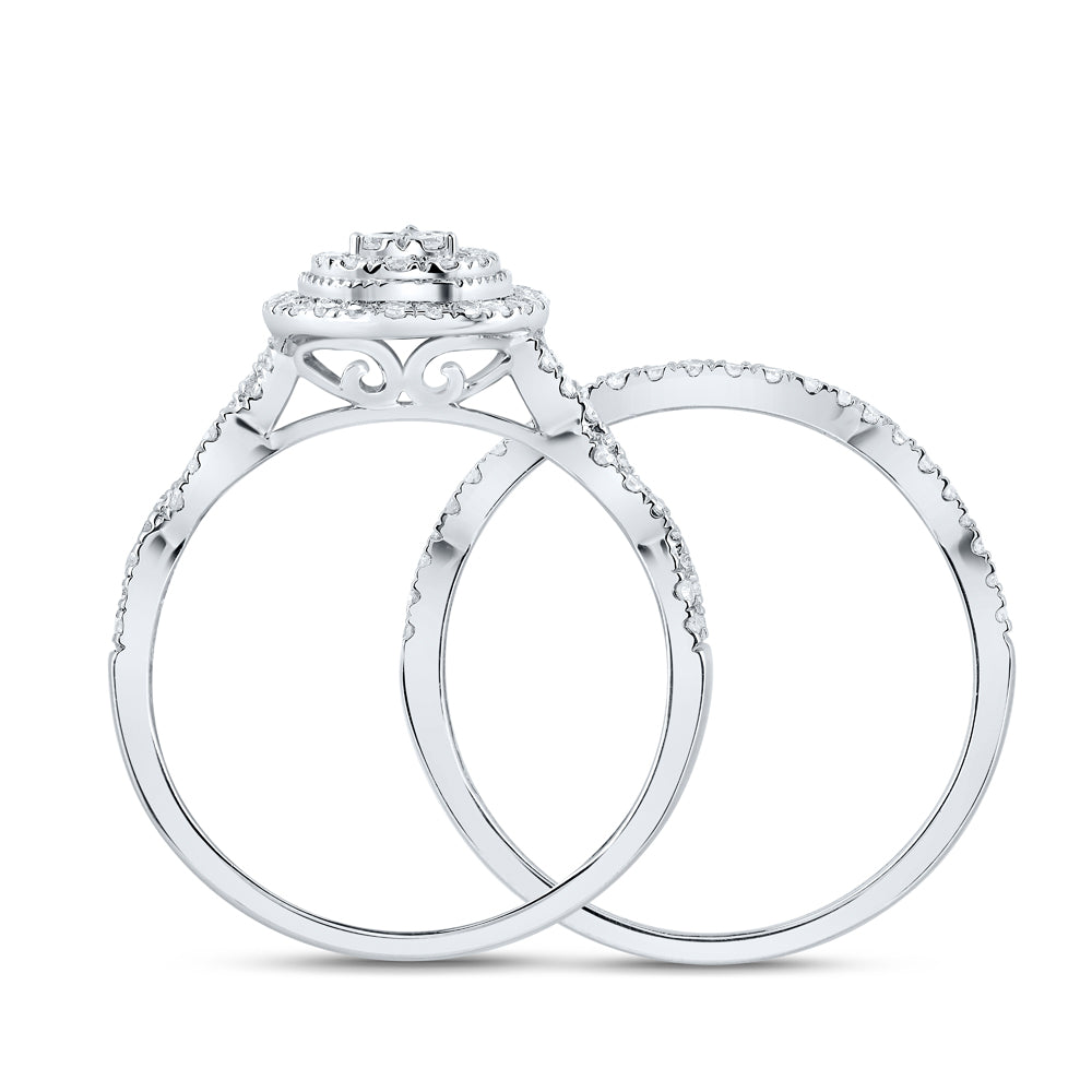 1/2Ctw-Nat Dia Cn Pear Double Halo Bridal Set (2.59 grams)