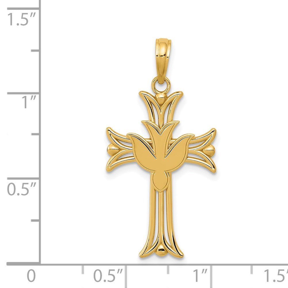 14k Yellow Gold 17 mm Dove on Cross Pendant (1.42 grams)