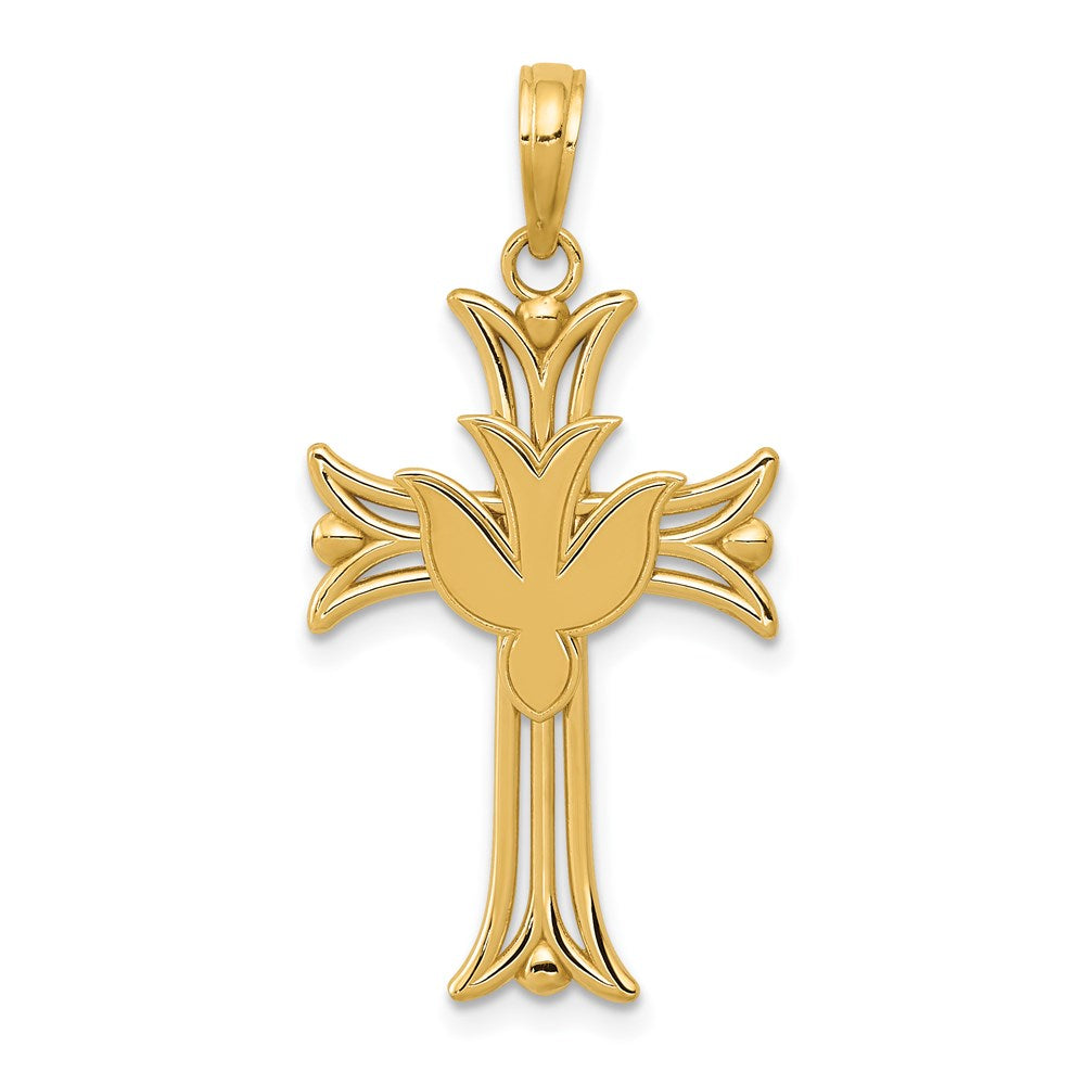 14k Yellow Gold 17 mm Dove on Cross Pendant (1.42 grams)