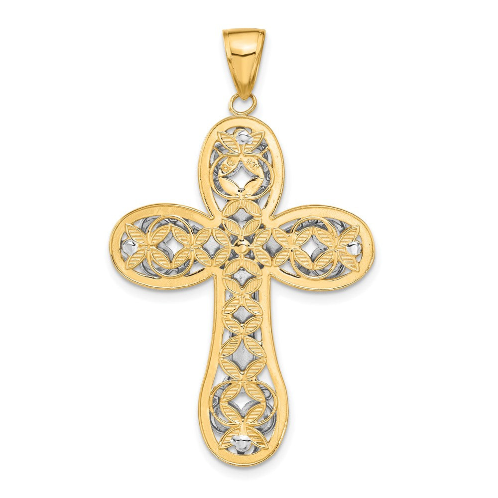 14k Two-tone 30 mm Two-tone Diamond-cut Layered Cross Pendant (5.04 grams)