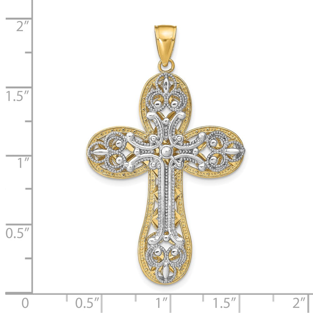 14k Two-tone 30 mm Two-tone Diamond-cut Layered Cross Pendant (5.04 grams)