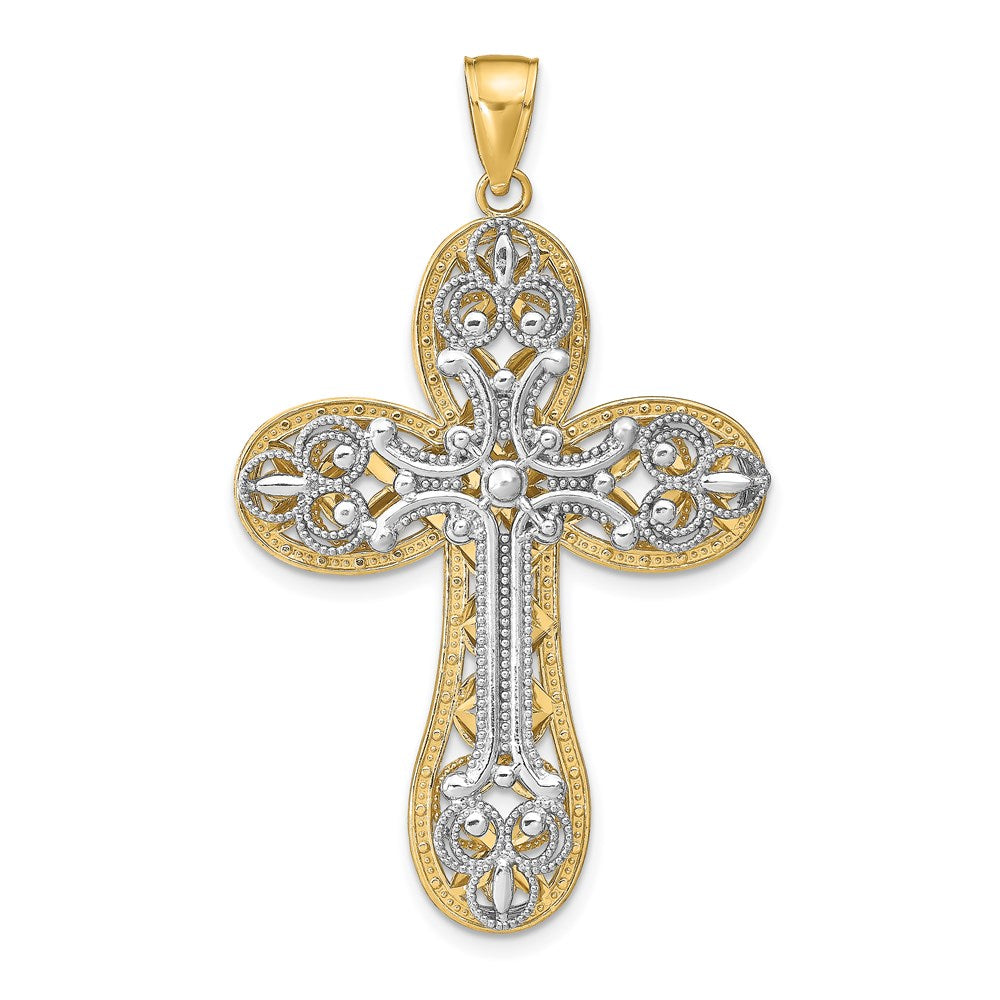 14k Two-tone 30 mm Two-tone Diamond-cut Layered Cross Pendant (5.04 grams)