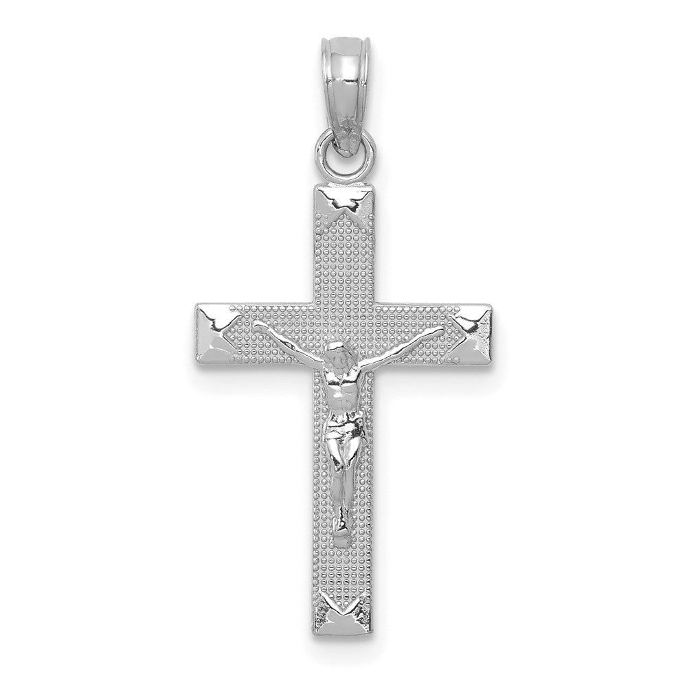 14k White Gold 13 mm Beveled Tipped Jesus Crucifix Pendant (0.91 grams)