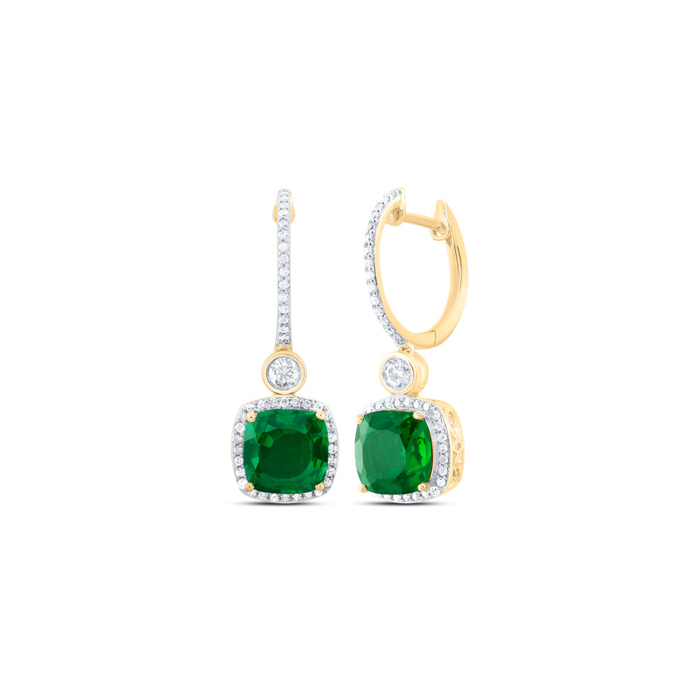 10Kt Gold 1/2Ctw-Diamond 8 Mm Cu-Em Synthetic Dangling Earring