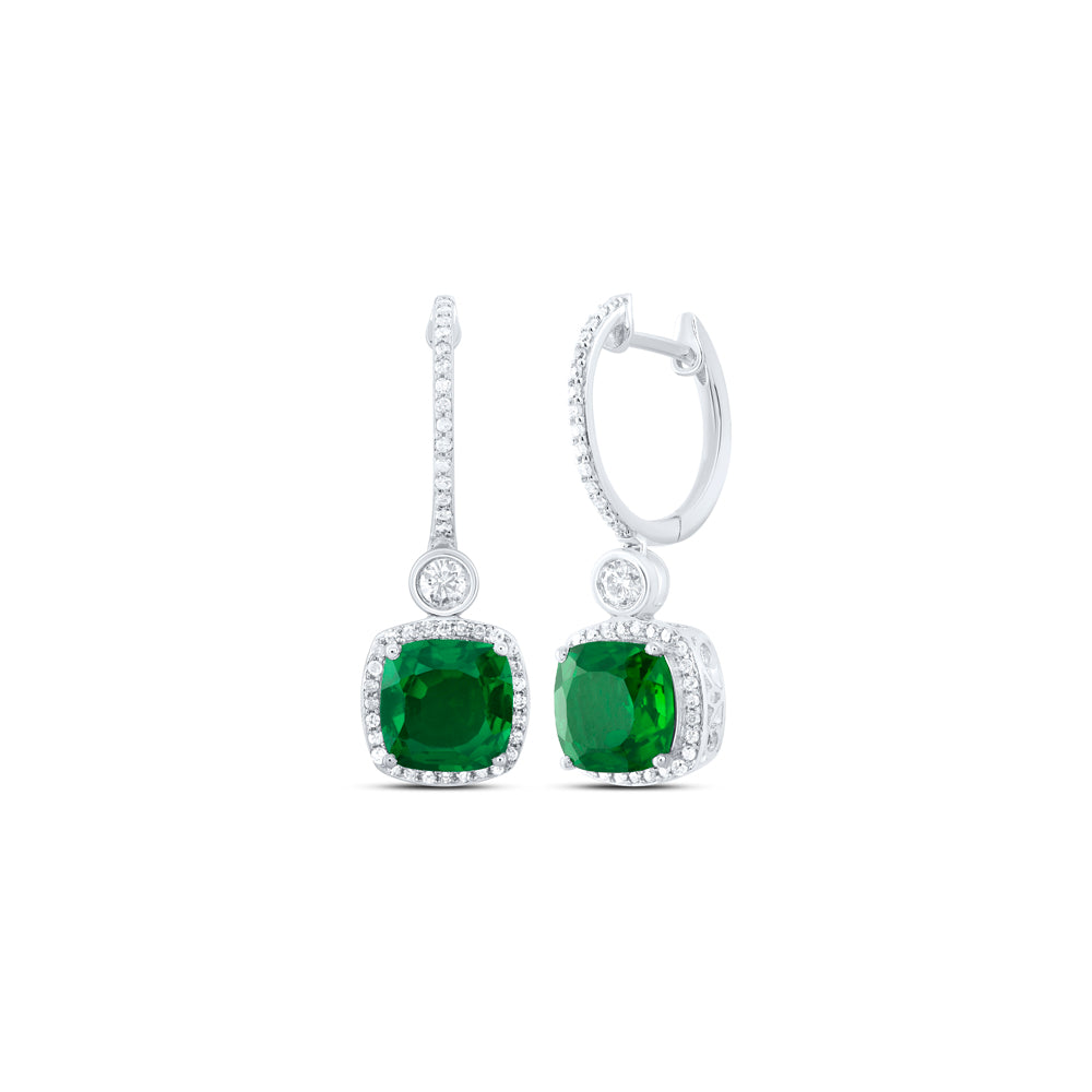 10Kt Gold 1/2Ctw-Diamond 8 Mm Cu-Em Synthetic Dangling Earring