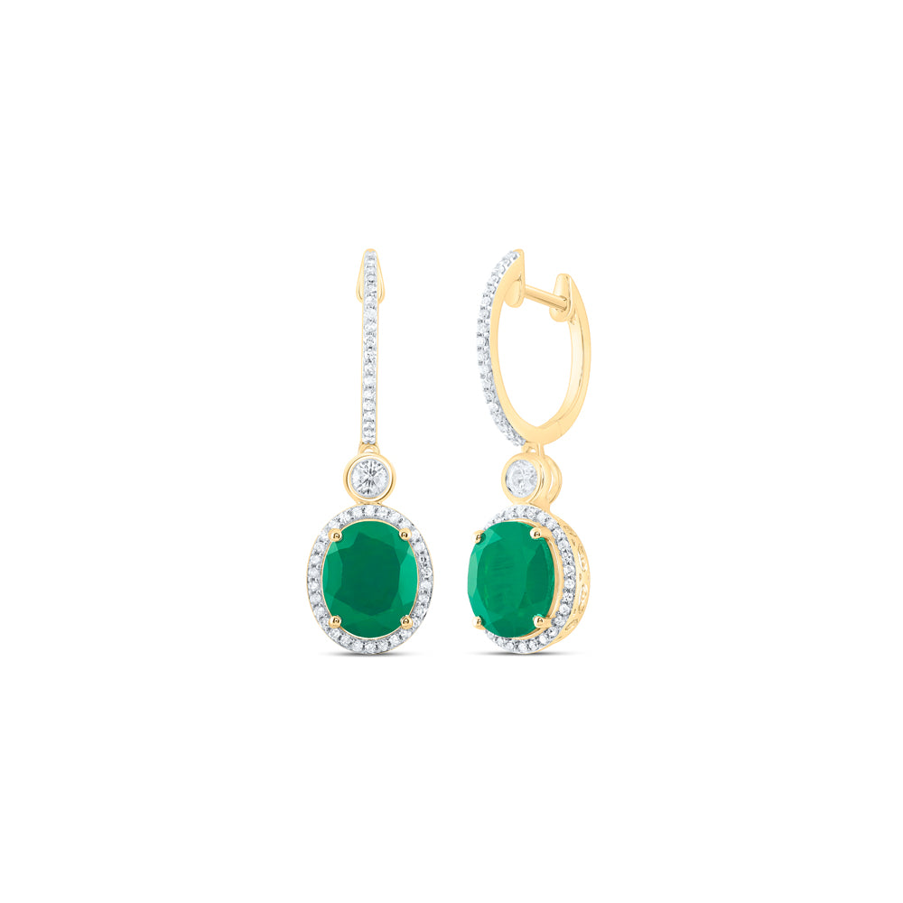 10Kt Gold 5/8Ctw-Diamond 10X8 Mm Ov-Em Synthetic Dangling Earring