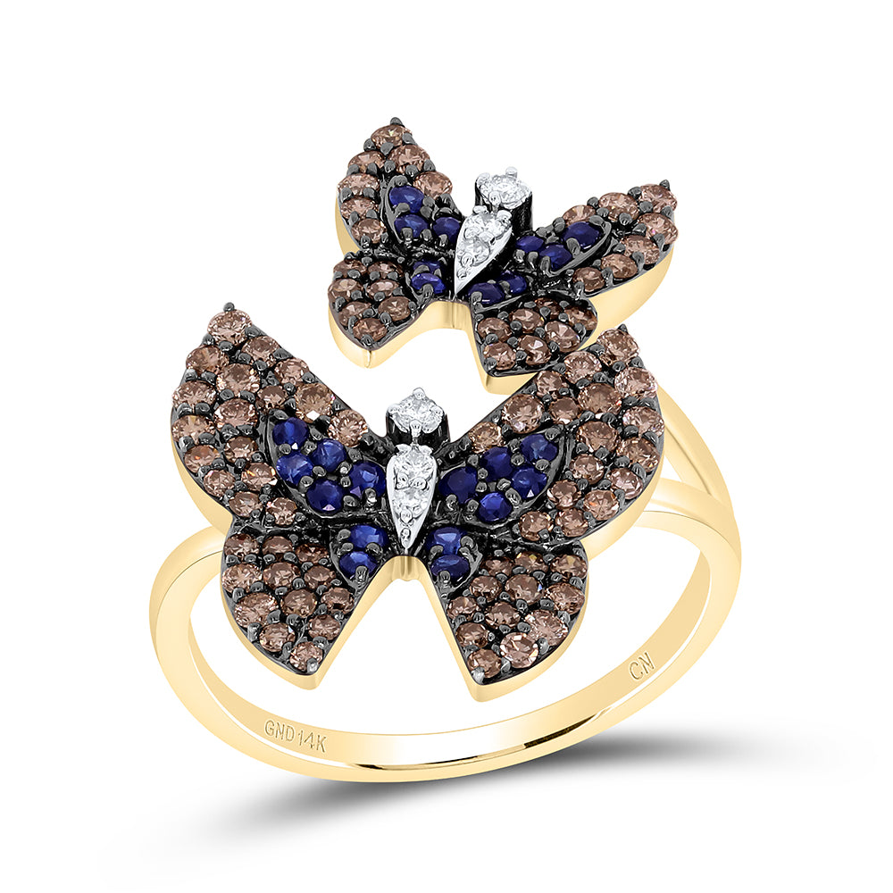 7/8Ctw-Nat Dia Cn 1/4Ctw Rd-Bs Nat Gem Butterfly Ring (4.31 grams)