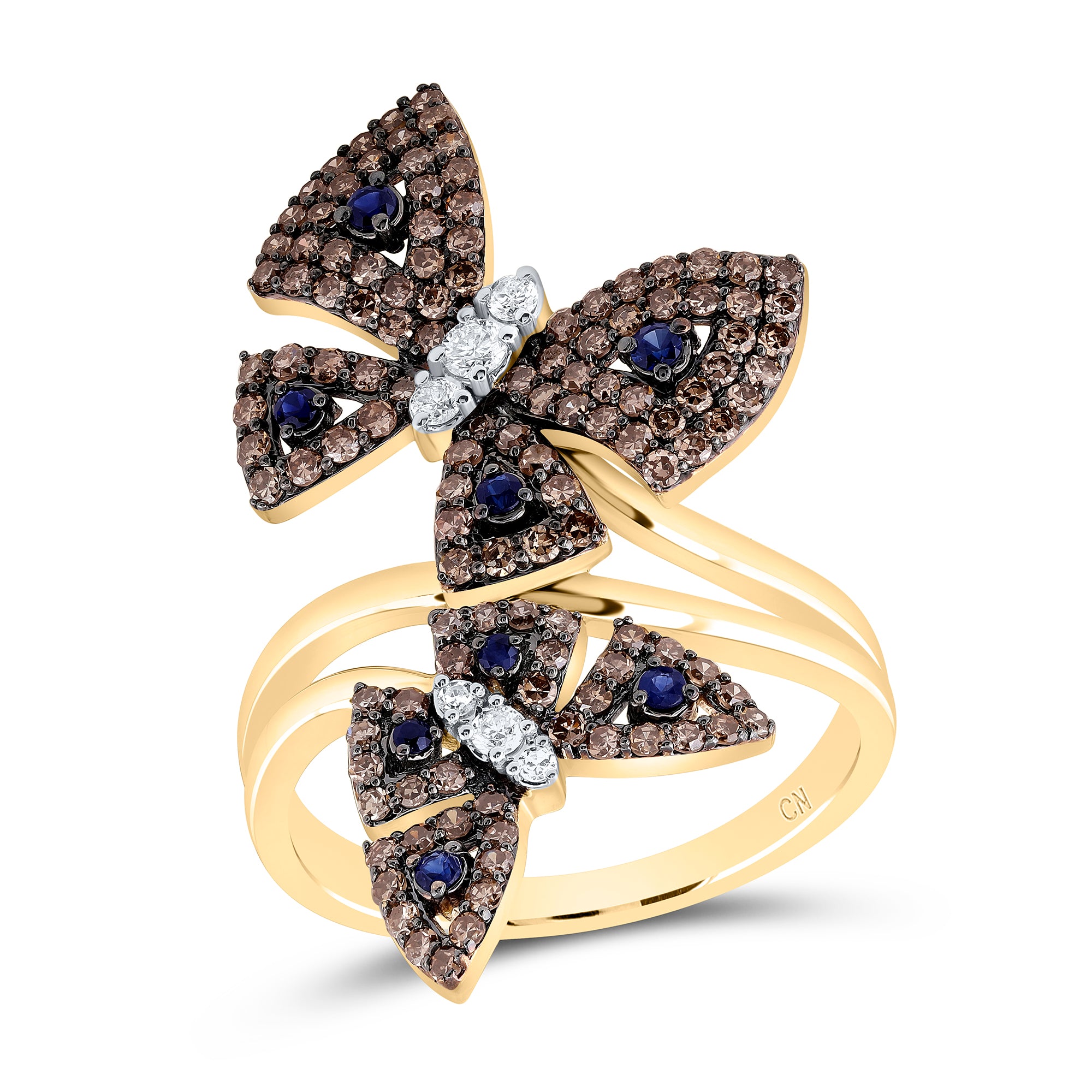 7/8Ctw-Nat Dia Cn 1/8Ctw Rd-Bs Nat Gem Butterfly Ring (4.95 grams)