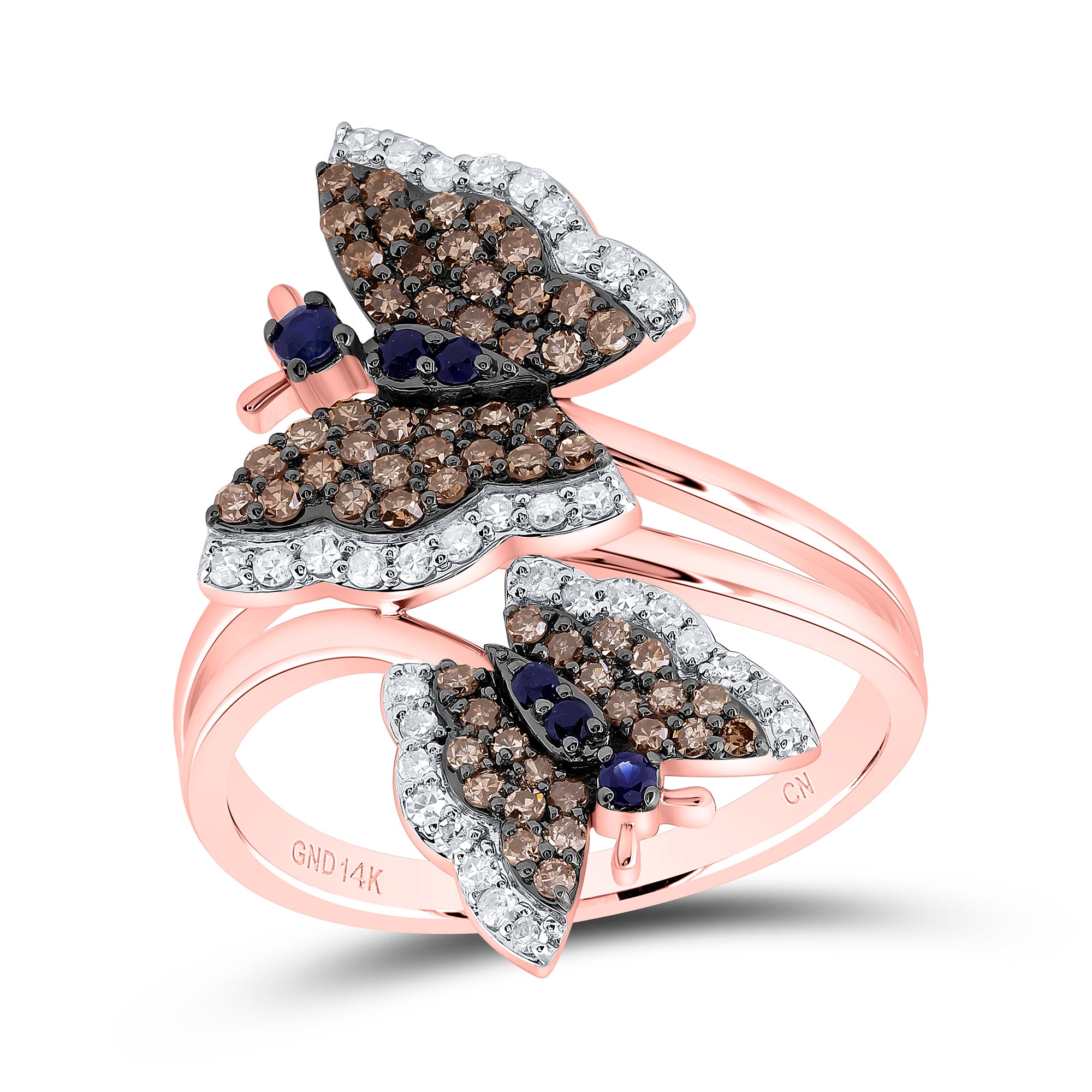 3/4Ctw-Nat Dia Cn 1/10Ctw Rd-Bs Nat Gem Butterfly Ring (4.67 grams)