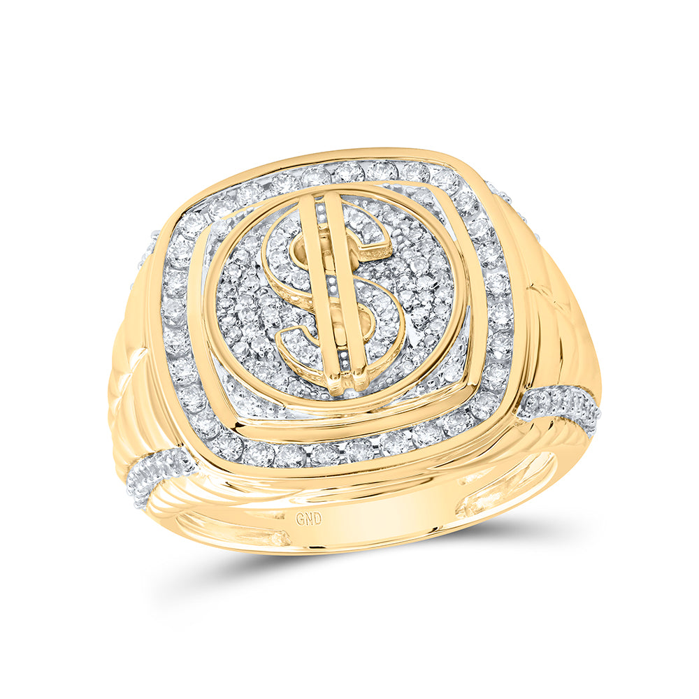 1Ctw-Nat Diamond Dollar Sign Men's Ring (10.38 grams)