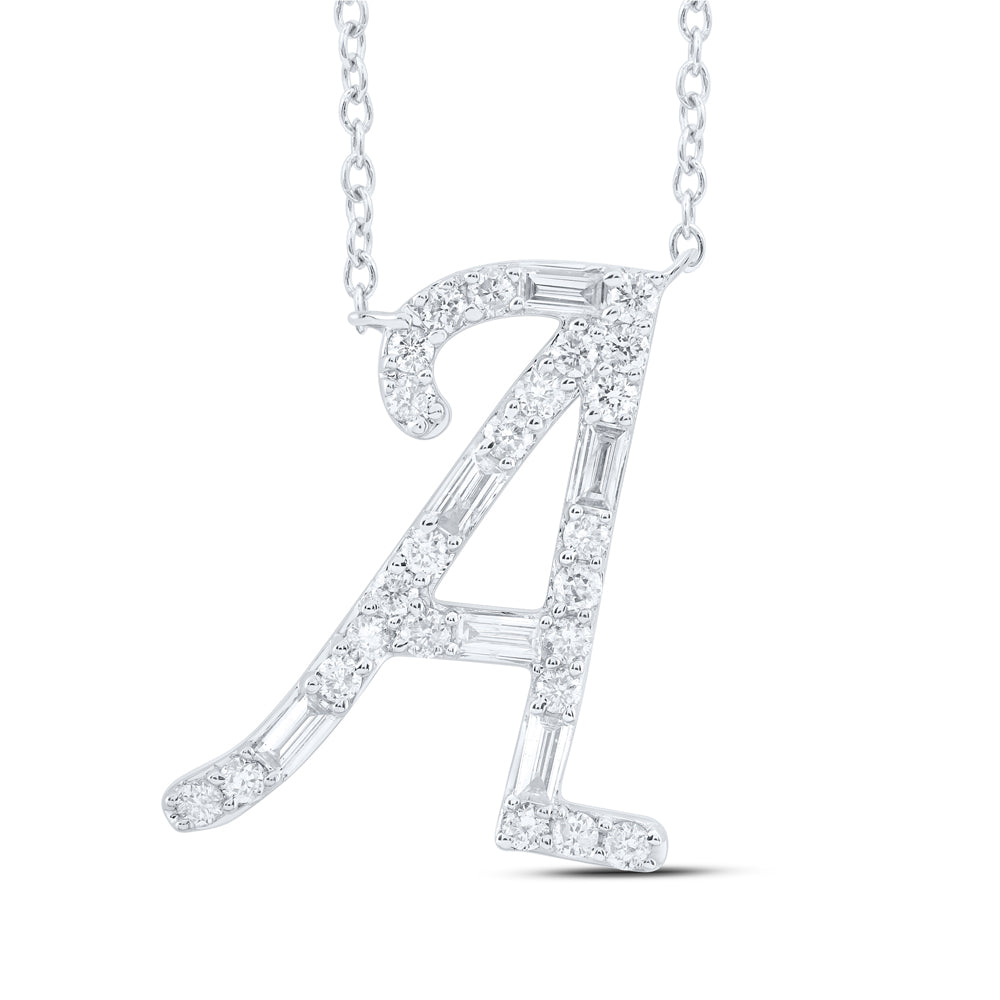 10Kt Gold 1/5Ctw-Diamond Initial A" Fashion Baguette Necklace (18 Inch) "