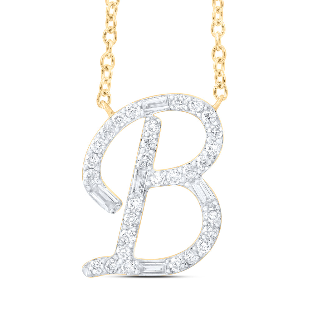 10Kt Gold 1/5Ctw-Diamond Initial B" Fashion Baguette Necklace (18 Inch) "