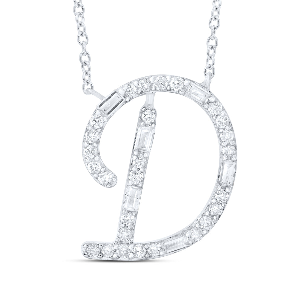 10Kt Gold 1/5Ctw-Diamond Initial D" Fashion Baguette Necklace (18 Inch) "