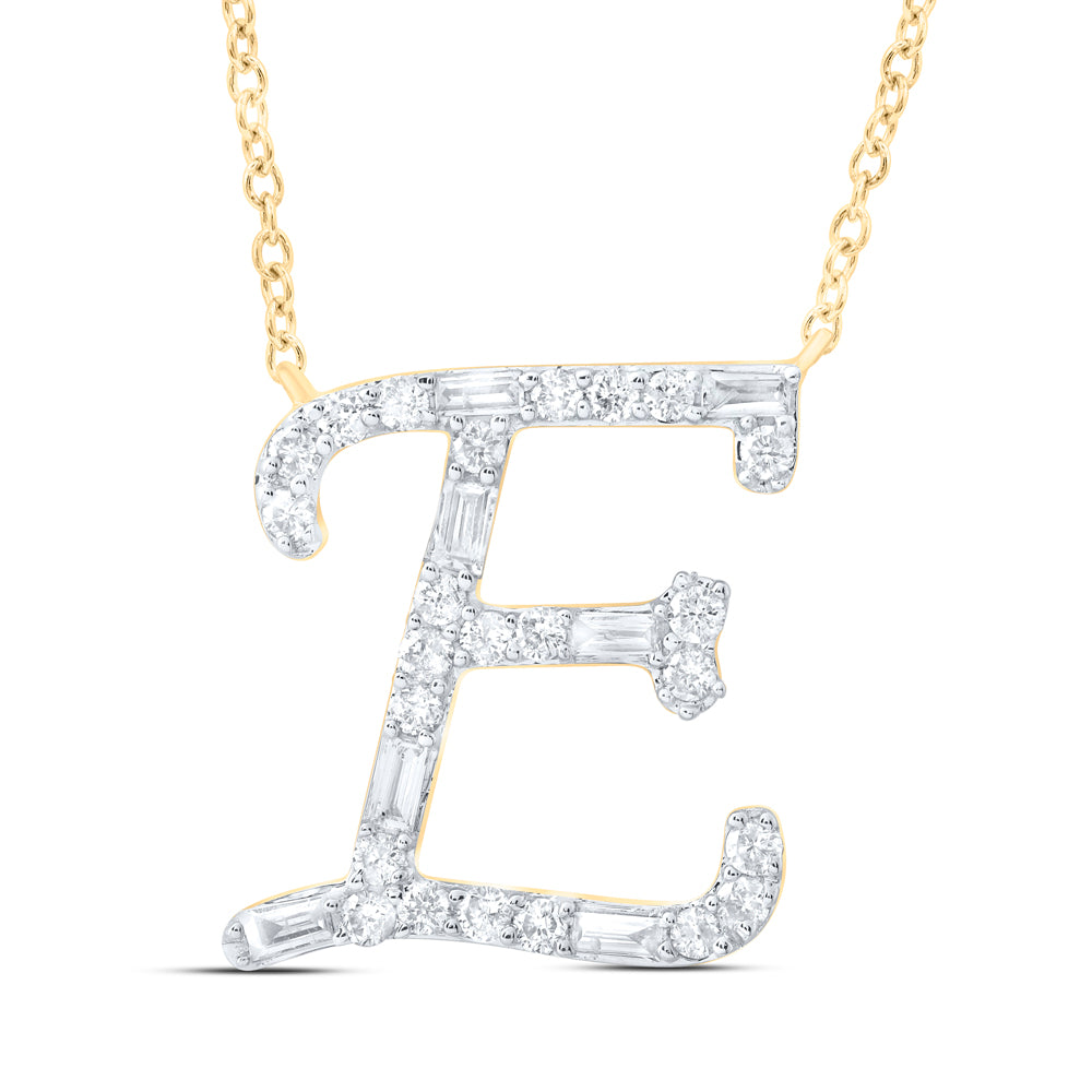 10Kt Gold 1/5Ctw-Diamond Initial E" Fashion Baguette Necklace (18 Inch) "