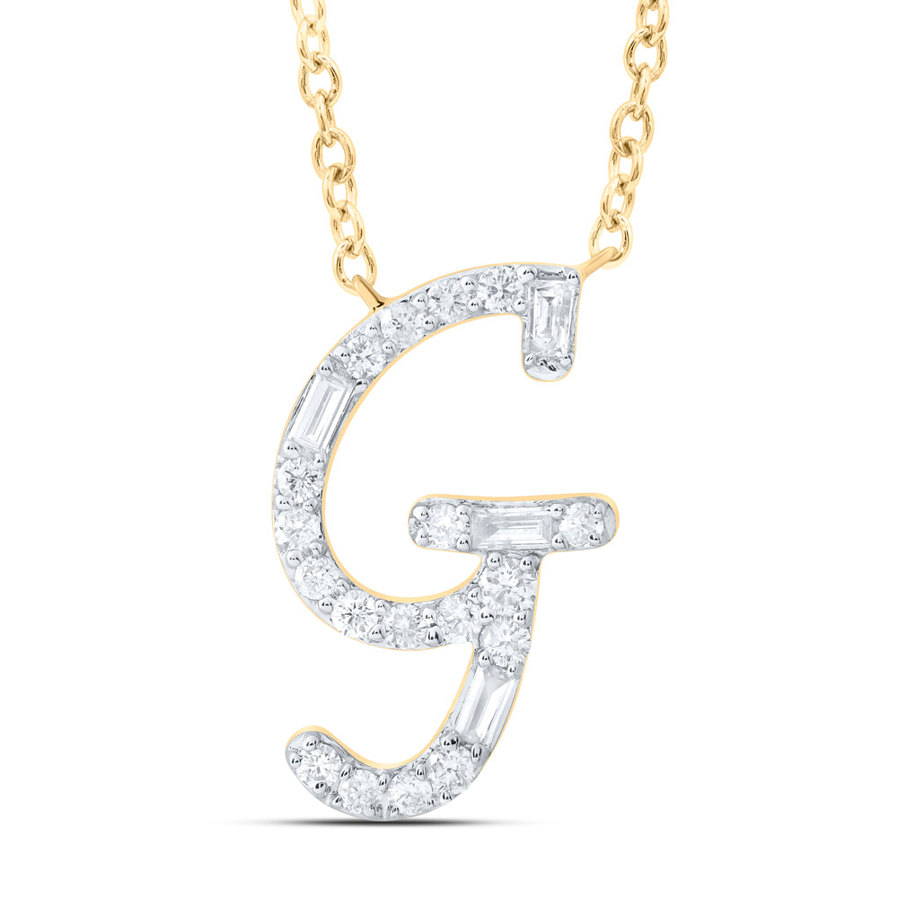 10Kt Gold 1/5Ctw-Dia Cn Initial G" Fashion Baguette Necklace (18 Inch) "