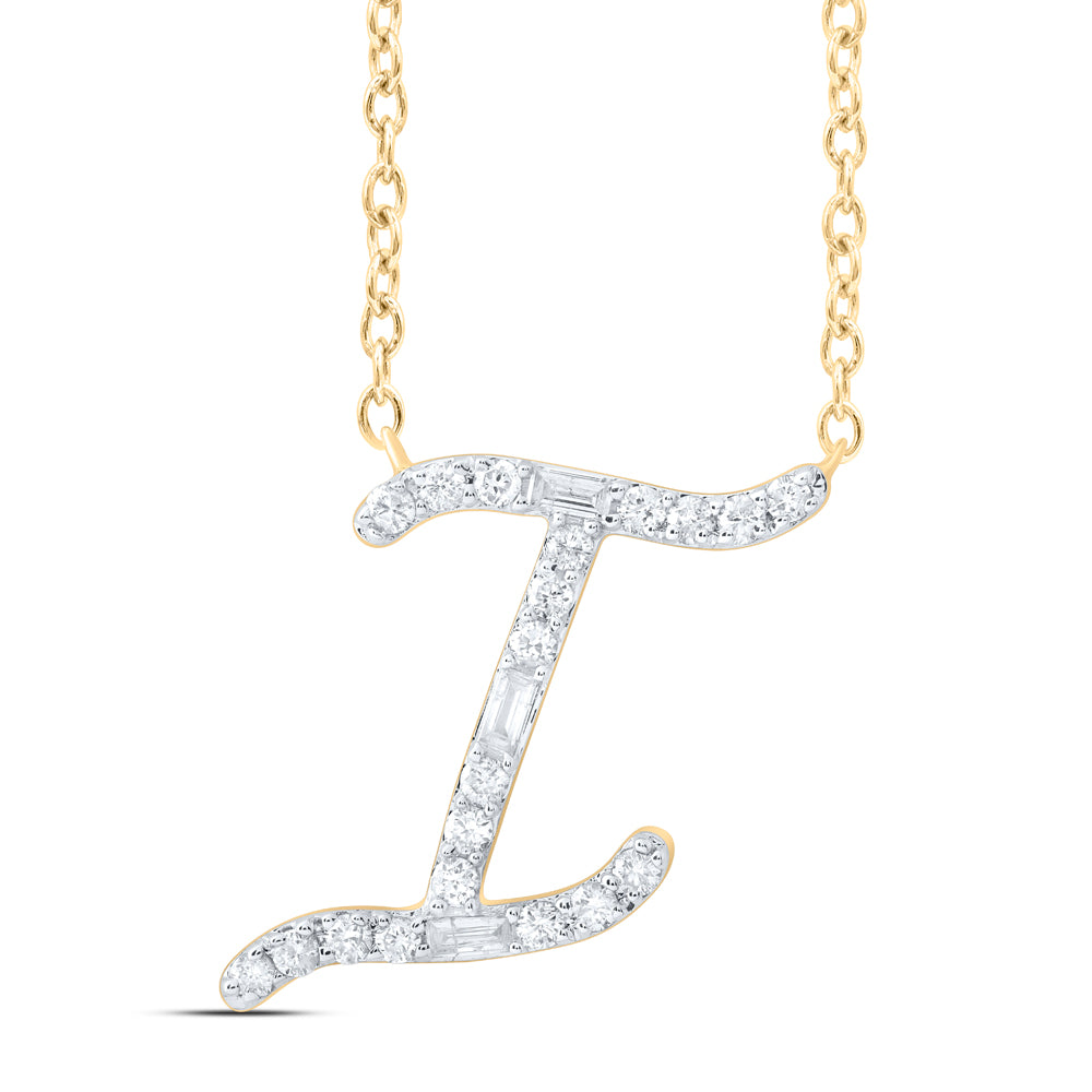 10Kt Gold 1/5Ctw-Dia Cn Initial I" Fashion Baguette Necklace (18 Inch) "