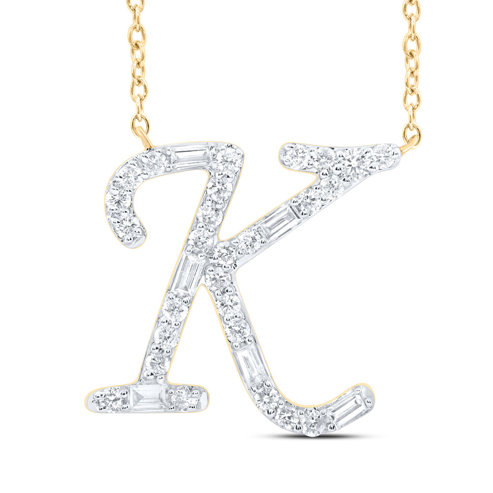 10Kt Gold 1/4Ctw-Diamond Initial K" Fashion Baguette Necklace (18 Inch) "