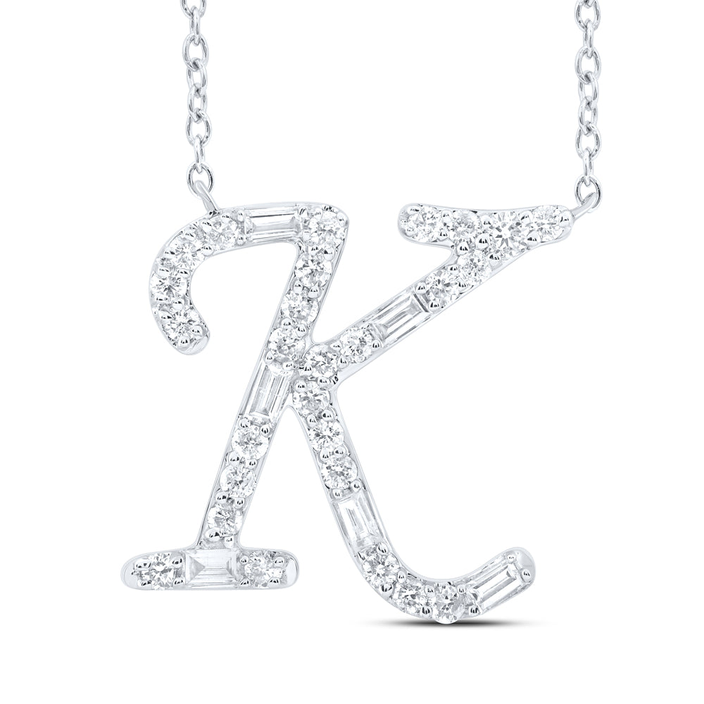 10Kt Gold 1/4Ctw-Diamond Initial K" Fashion Baguette Necklace (18 Inch) "