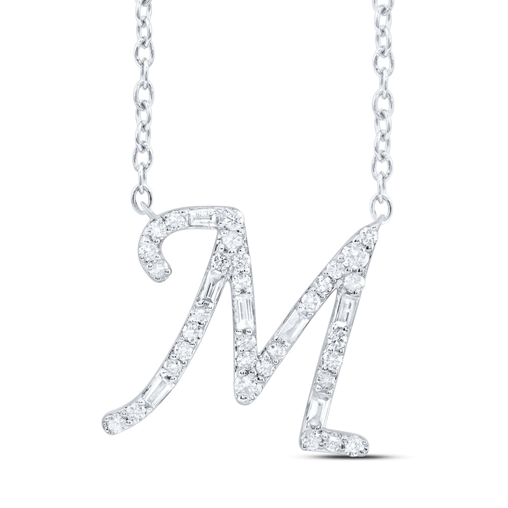 10Kt Gold 1/4Ctw-Diamond Initial M" Fashion Baguette Necklace (18 Inch) "