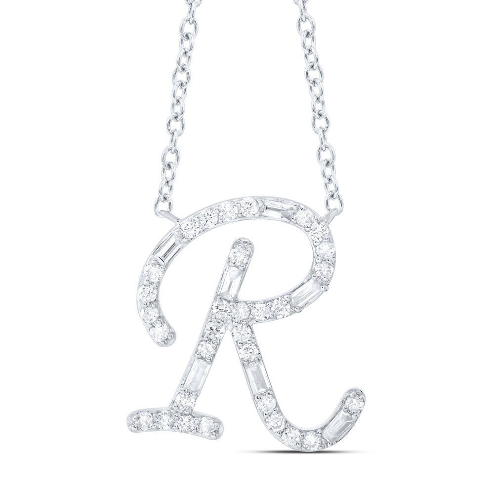 10Kt Gold 1/5Ctw-Diamond Initial R" Fashion Baguette Necklace (18 Inch) "