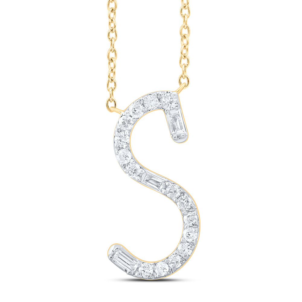 10Kt Gold 1/6Ctw-Dia Cn Initial S" Fashion Baguette Necklace (18 Inch) "