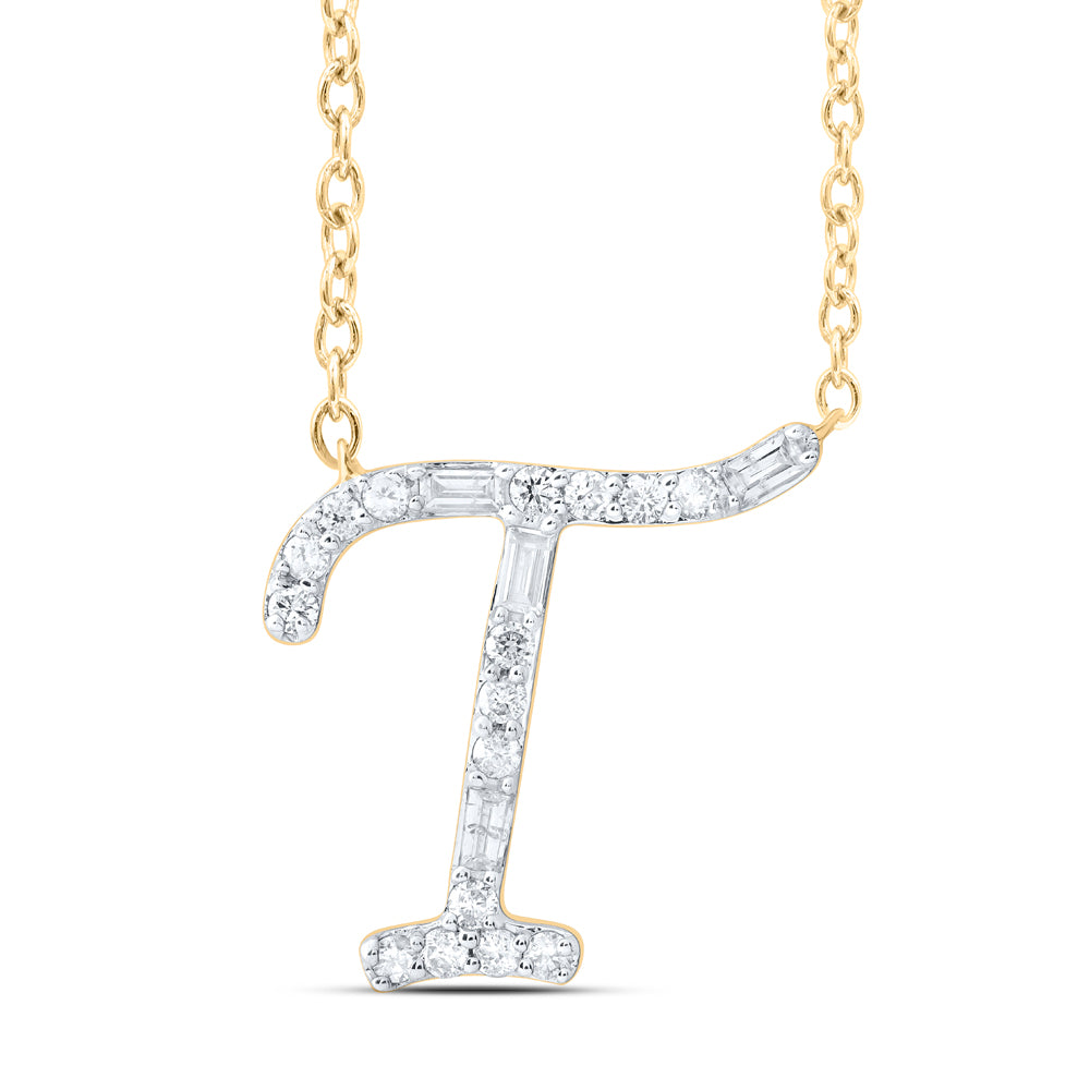10Kt Gold 1/5Ctw-Dia Cn Initial T" Fashion Baguette Necklace (18 Inch) "