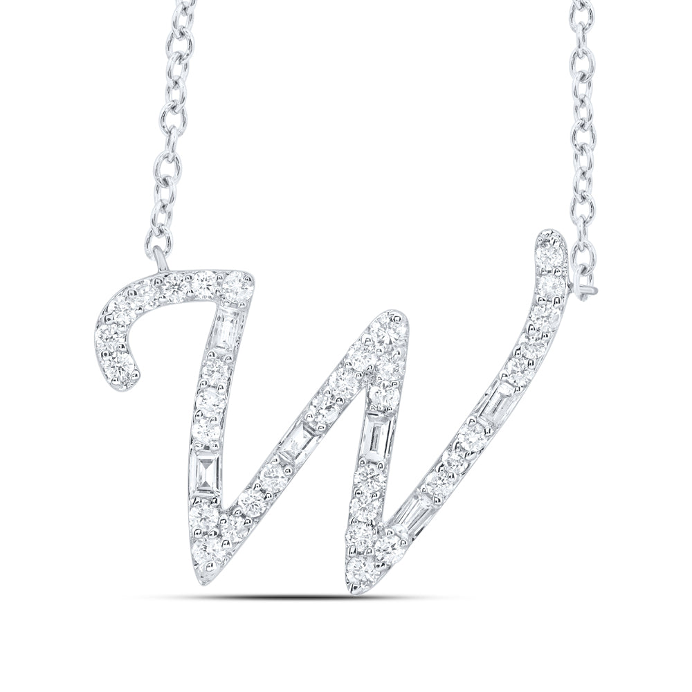 10Kt Gold 1/4Ctw-Diamond Initial W" Fashion Baguette Necklace (18 Inch) "