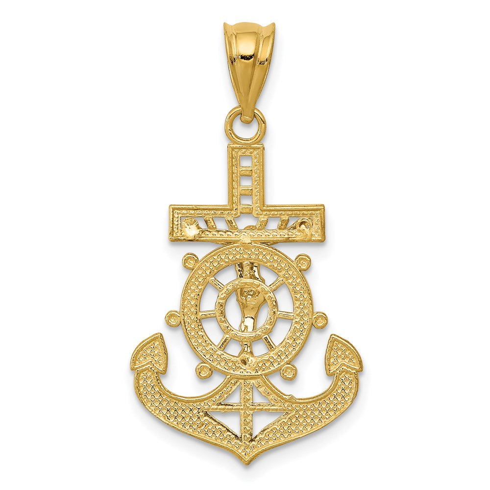 14k Yellow & Rhodium 17 mm Diamond-cut Mariners Cross Pendant (1.15 grams)