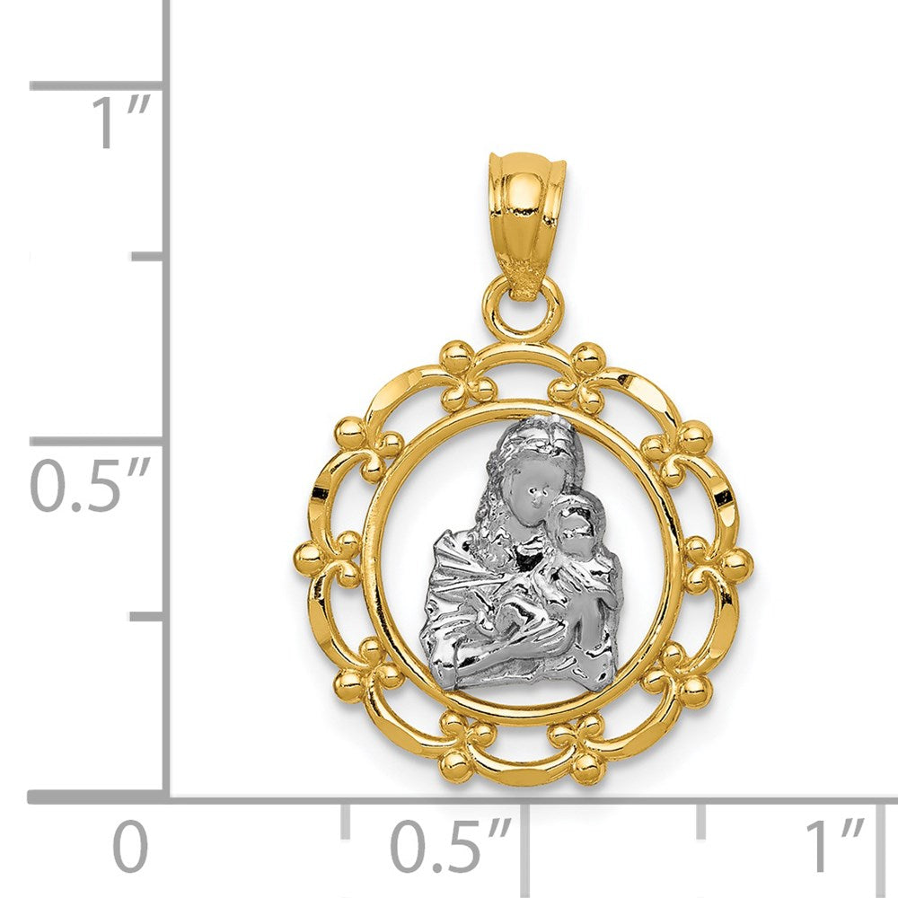 14k Yellow & Rhodium 17 mm Mother Holding Baby Pendant (0.96 grams)