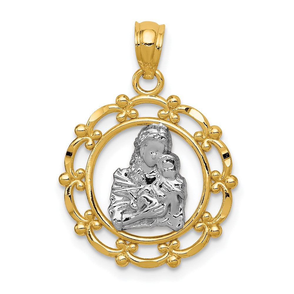 14k Yellow & Rhodium 17 mm Mother Holding Baby Pendant (0.96 grams)