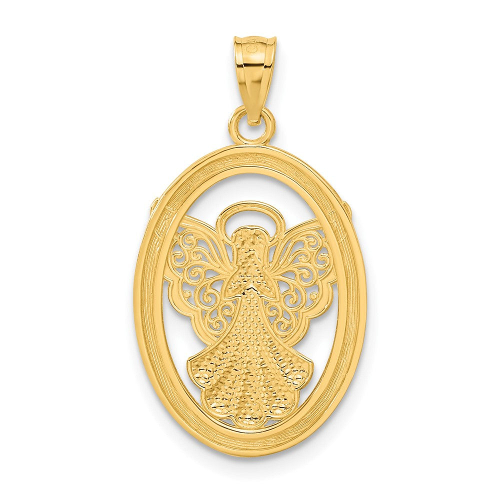 14k Yellow & Rhodium 16 mm BELIEVE PEACE FAITH HOPE Angel Pendant (1.53 grams)