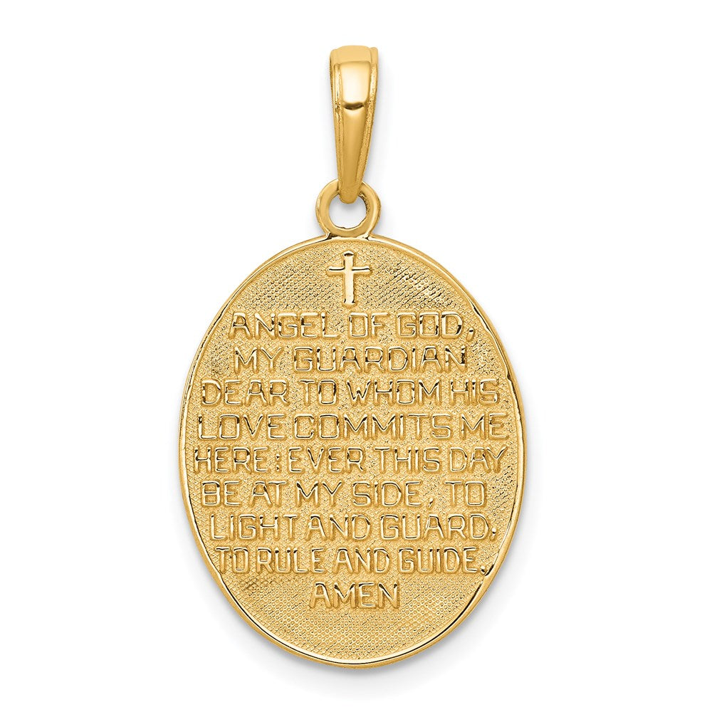 14k Yellow & Rhodium 16 mm Reversible Guardian Angel Prayer Pendant (2.41 grams)