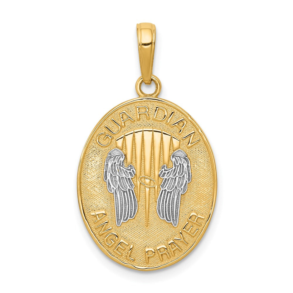 14k Yellow & Rhodium 16 mm Reversible Guardian Angel Prayer Pendant (2.41 grams)