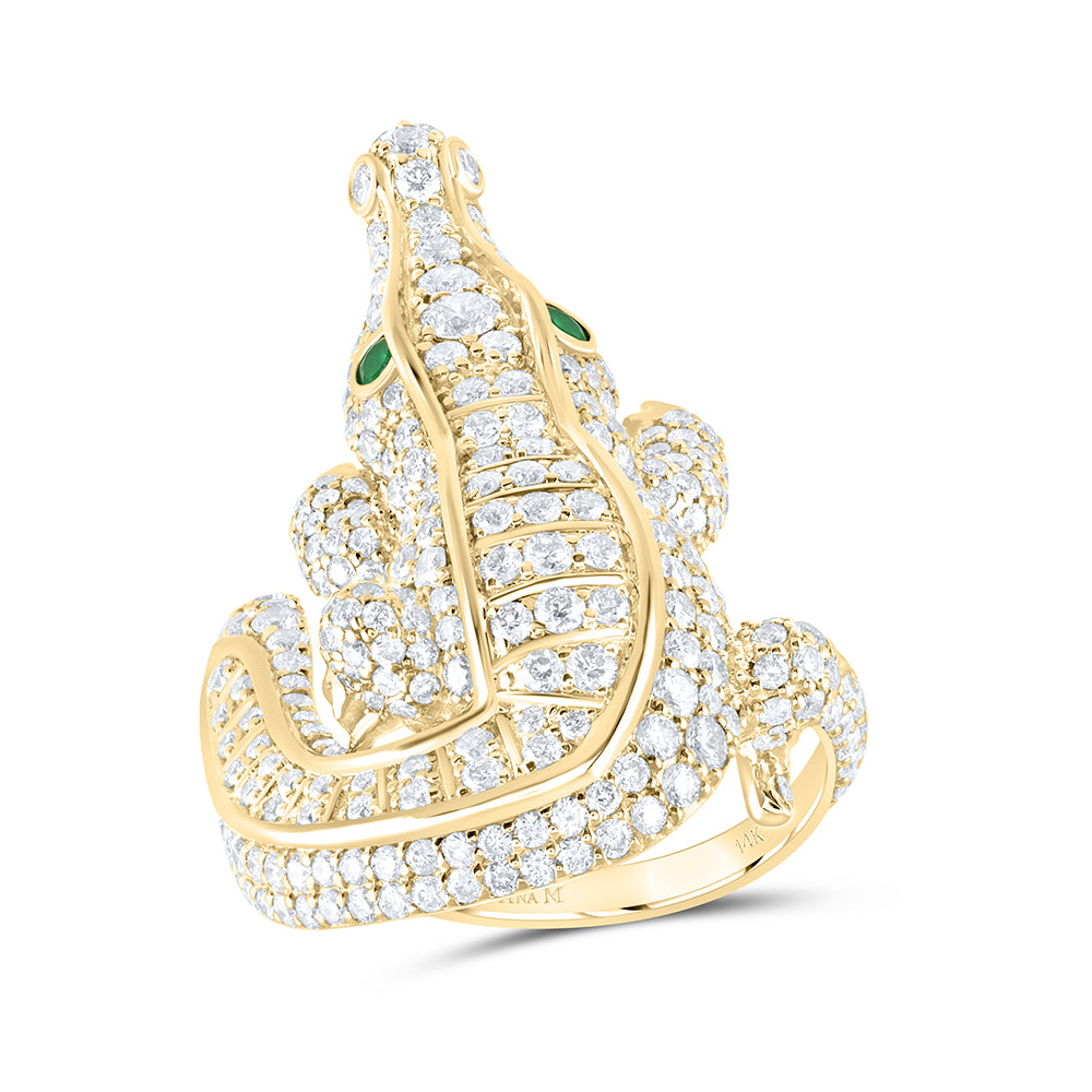 2 7/8Ctw-Dia Ana M 1/10Ctw Rd-Em Crocodile Nat Gem Ladies Ring (13.79 grams)