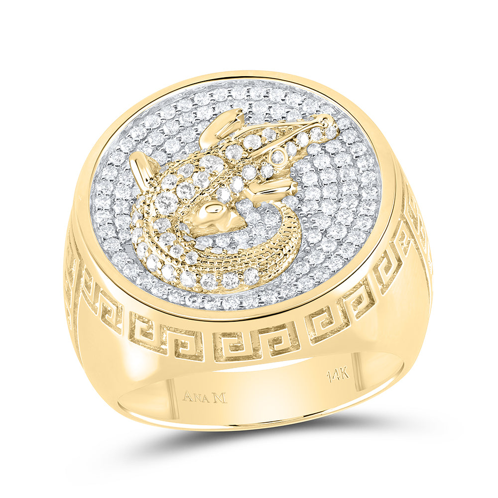 7/8Ctw-Nat Dia Am Crocodile Mens Ring