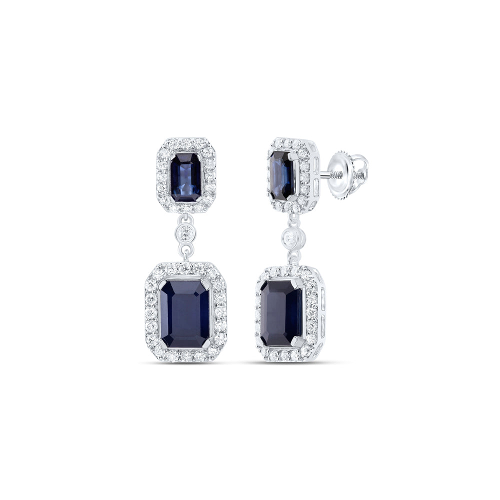 14Kt Gold 1/2Ctw-Diamond Ana M 5X3Mm Em-Bs, 7X5Mm Em-Bs, Nat Gem Dangling Earring